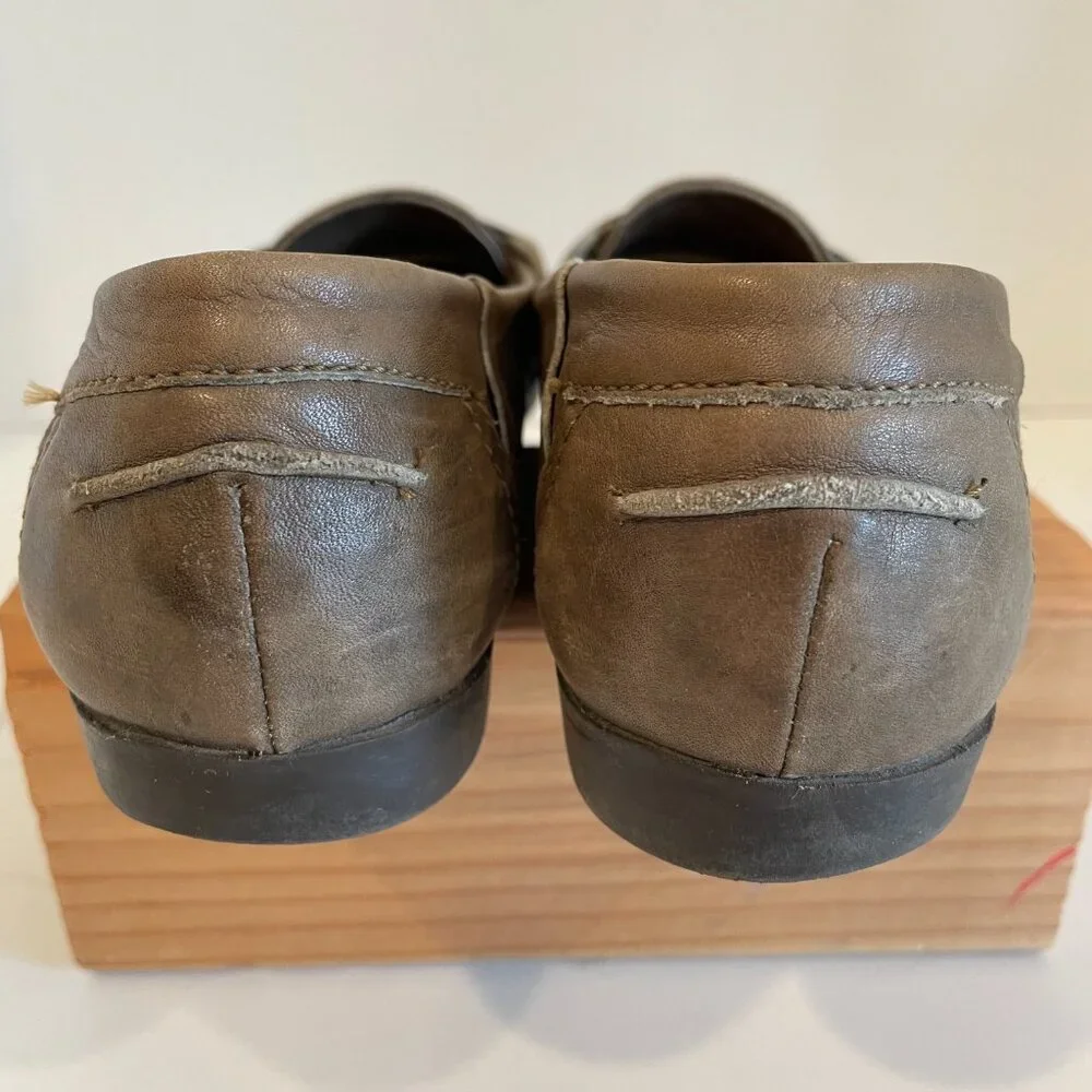 Vintage Candie’s Fastrack Pewter Olive Green Leather Chunky Loafers – Size 7M
